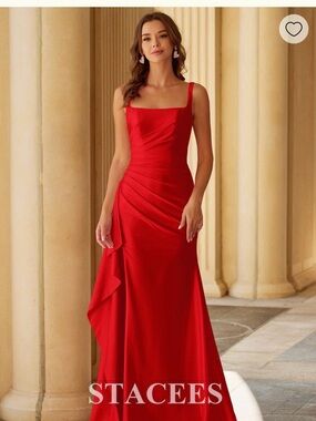 Stacees Red Square-Neck Formal Prom Dress